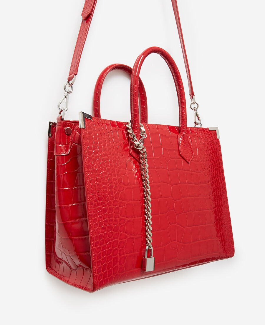 large red croco-print ming bag