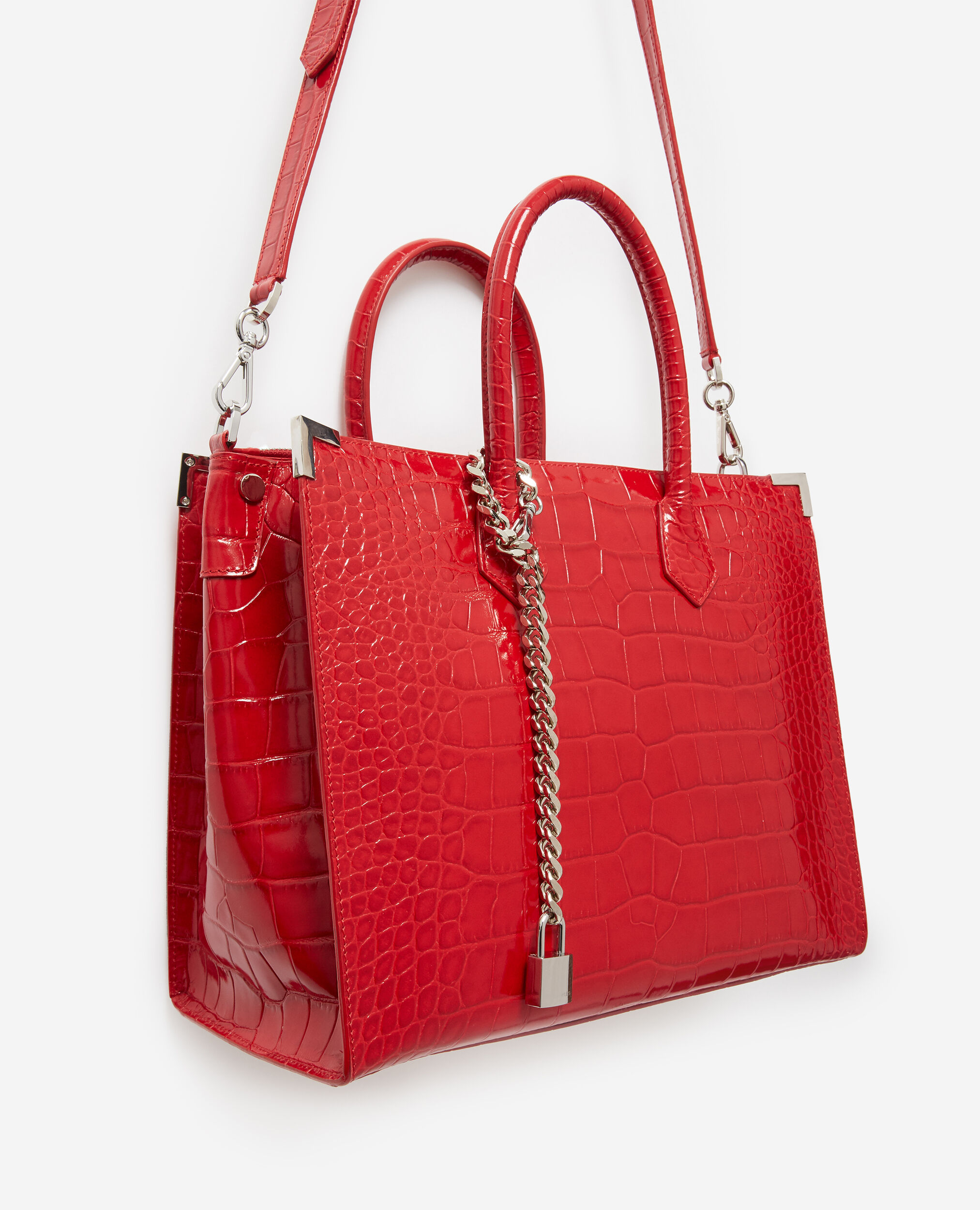 Large red croco-print Ming bag, RED, hi-res image number null