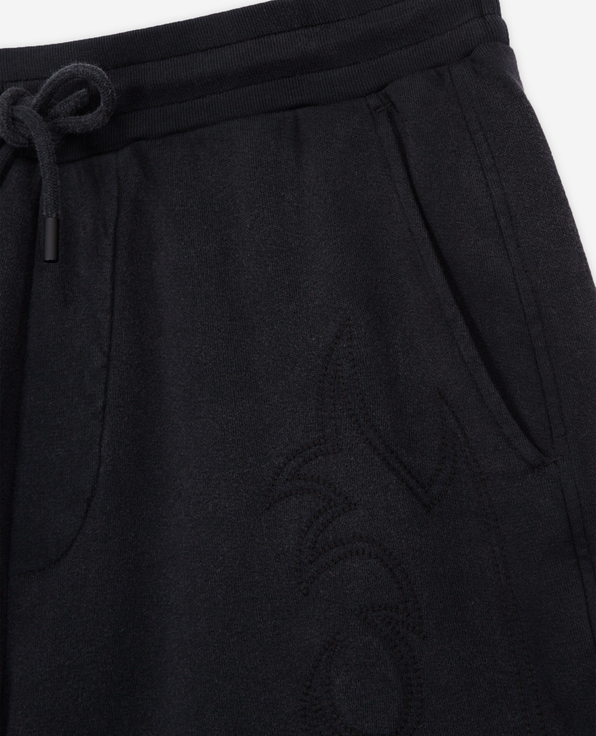 Black fleece shorts with Western-style embroidery, BLACK WASHED, hi-res image number null