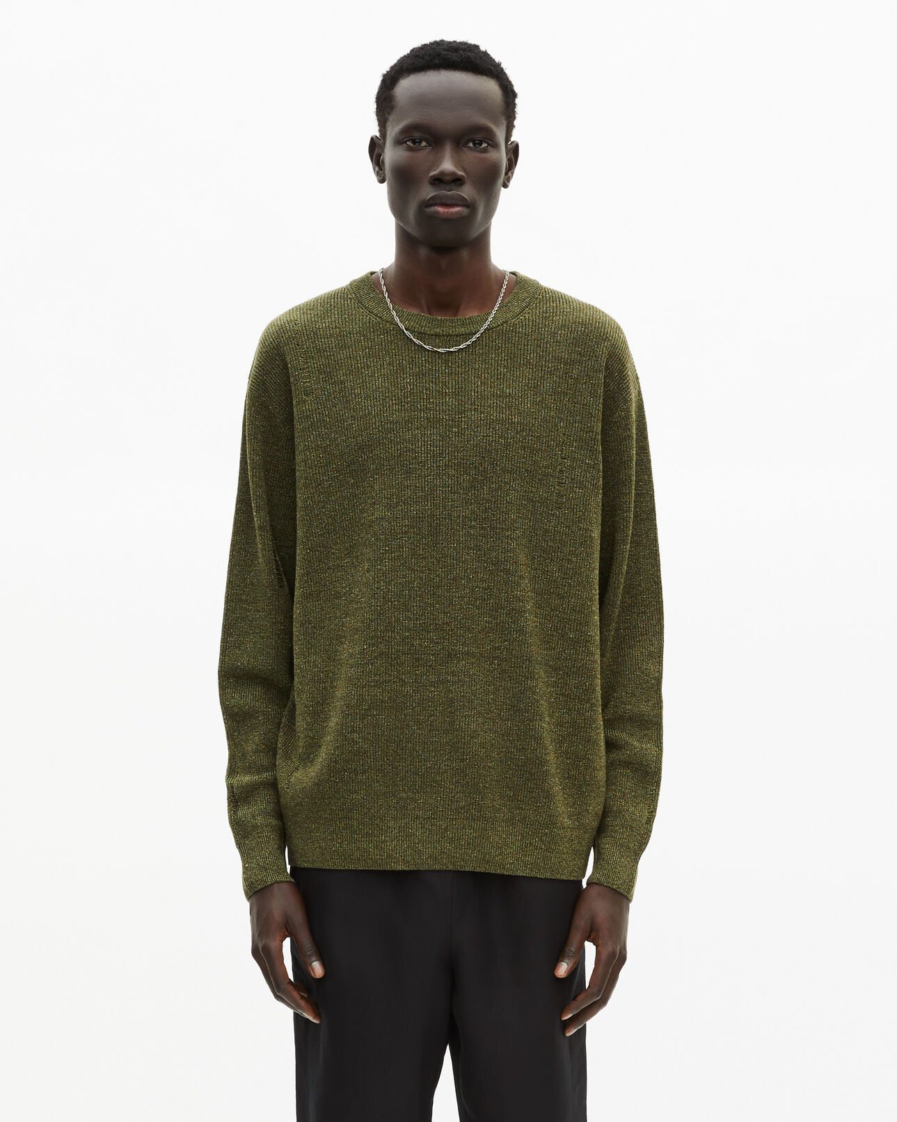 The Kooples HERREN OLIVE KAKI pullover aus khakifarbener wolle und leinen