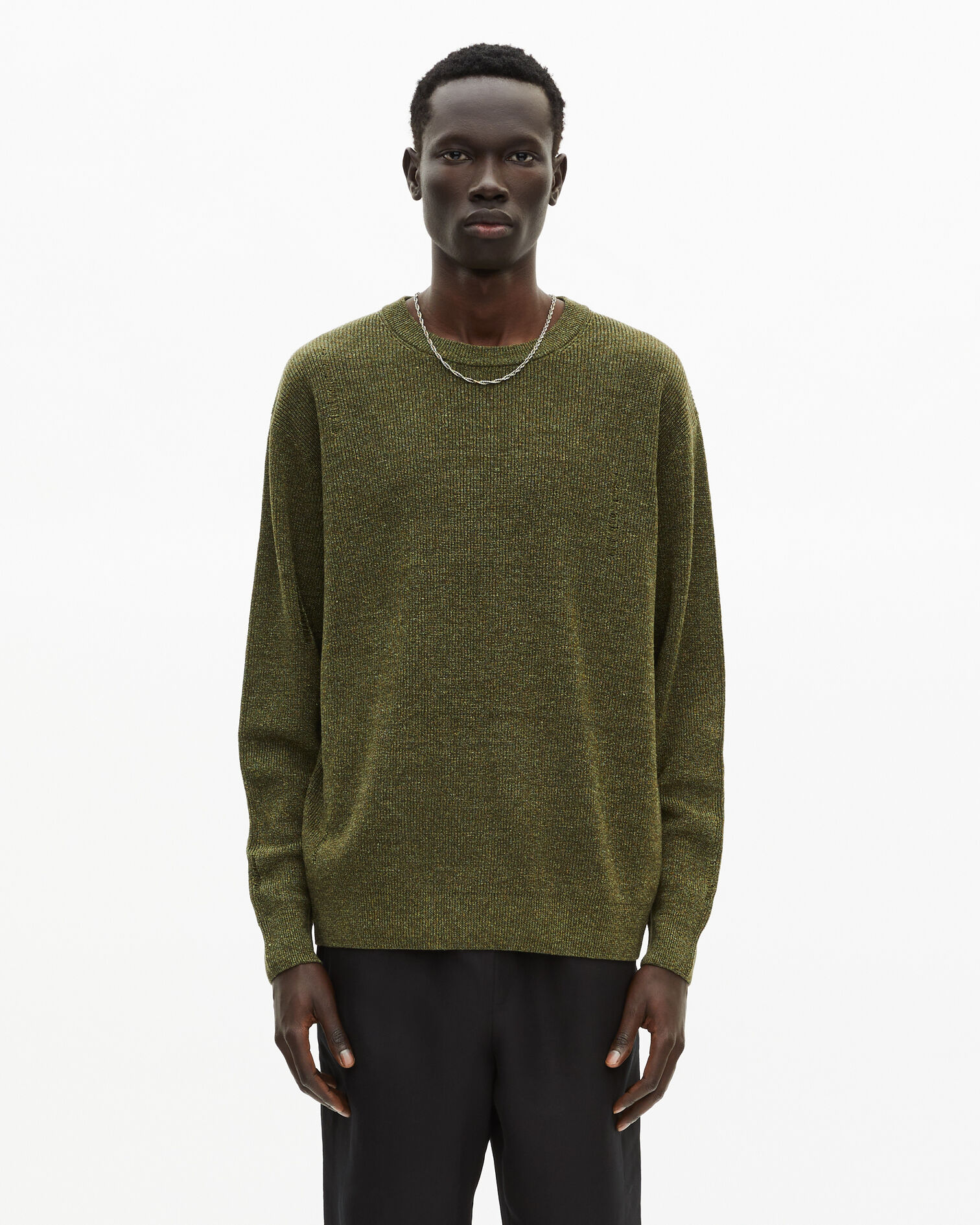 Pullover aus khakifarbener Wolle und Leinen, OLIVE KAKI, hi-res image number null