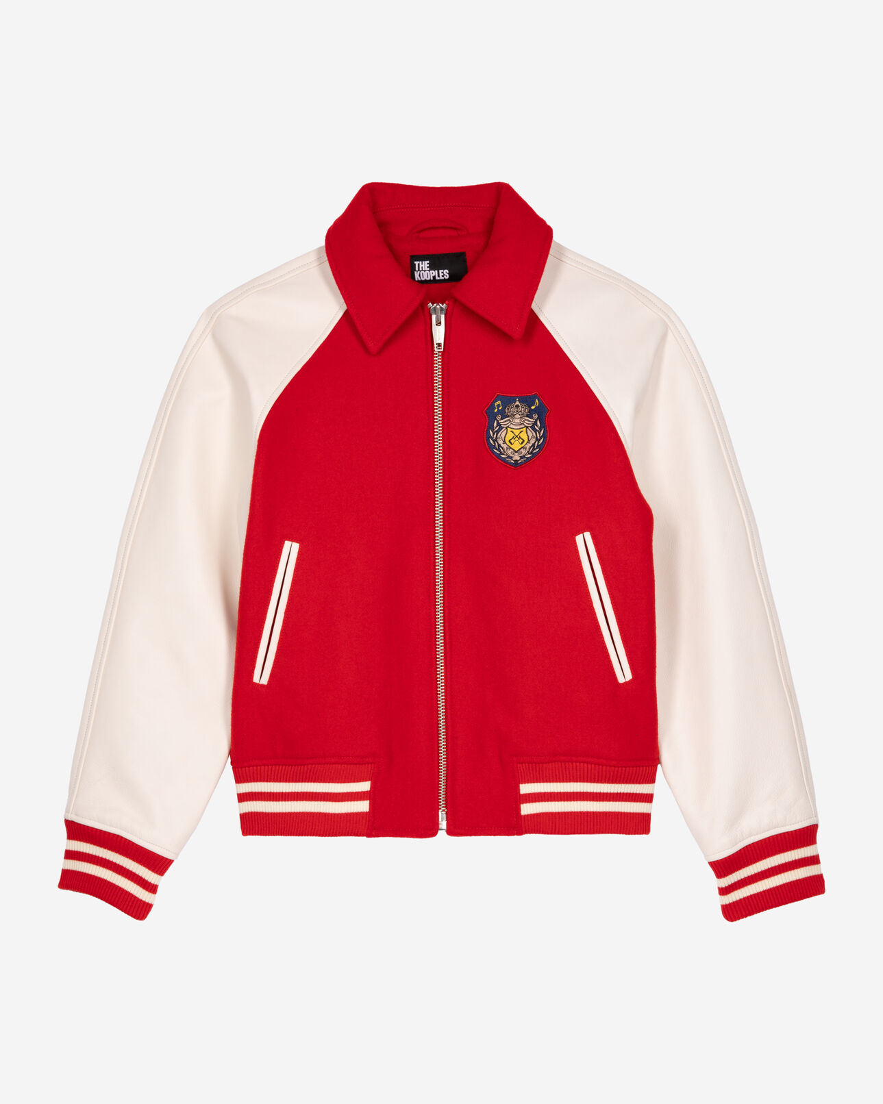 The Kooples FEMME RED / WHITE blouson en laine et cuir rouge et blanc