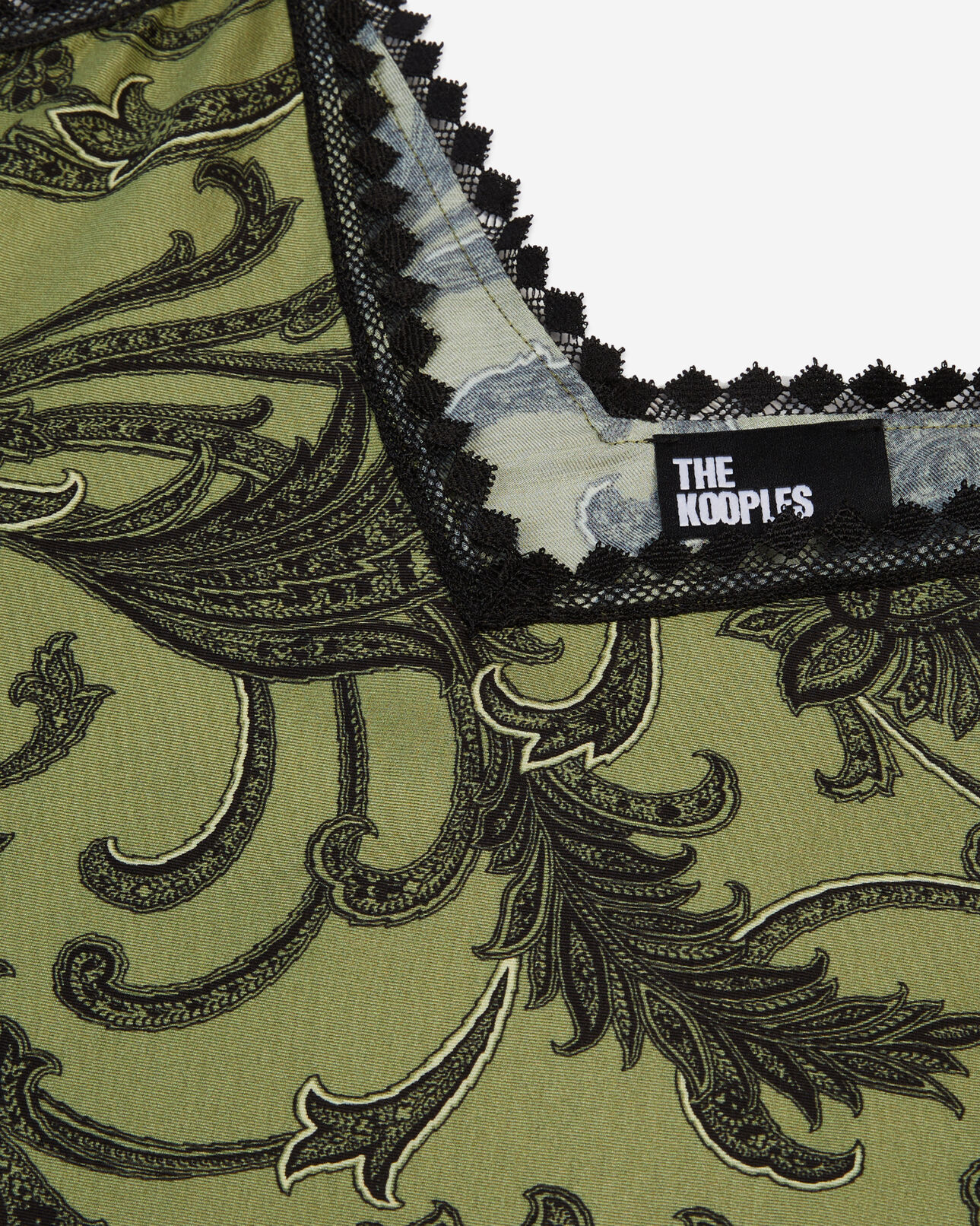 The Kooples WOMEN KAKI BLACK printed camisole with lace