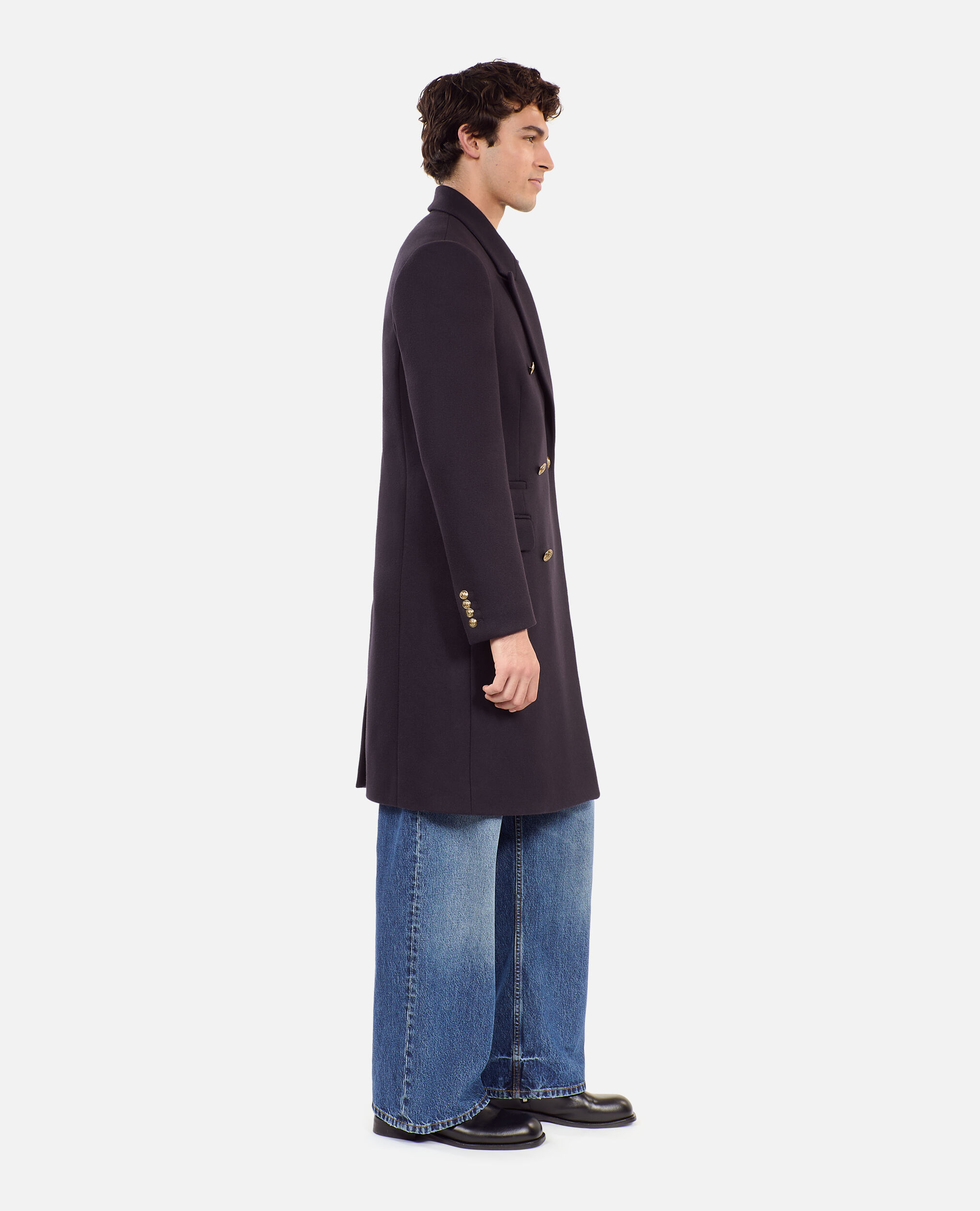 Manteau long en laine mélangée bleu marine, NAVY, hi-res image number null