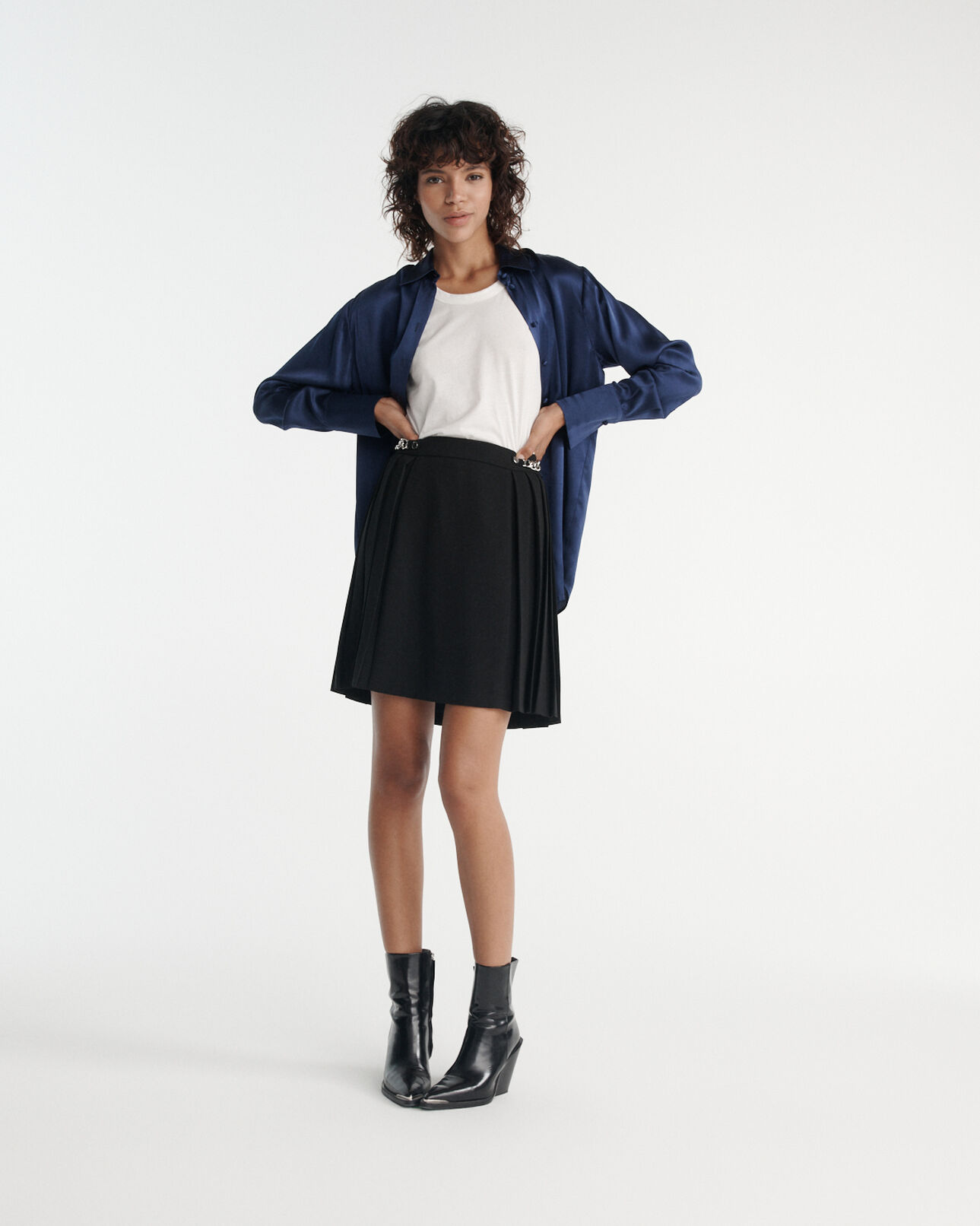 The Kooples MUJER BLACK falda negra plisada crepé cinturón cadena