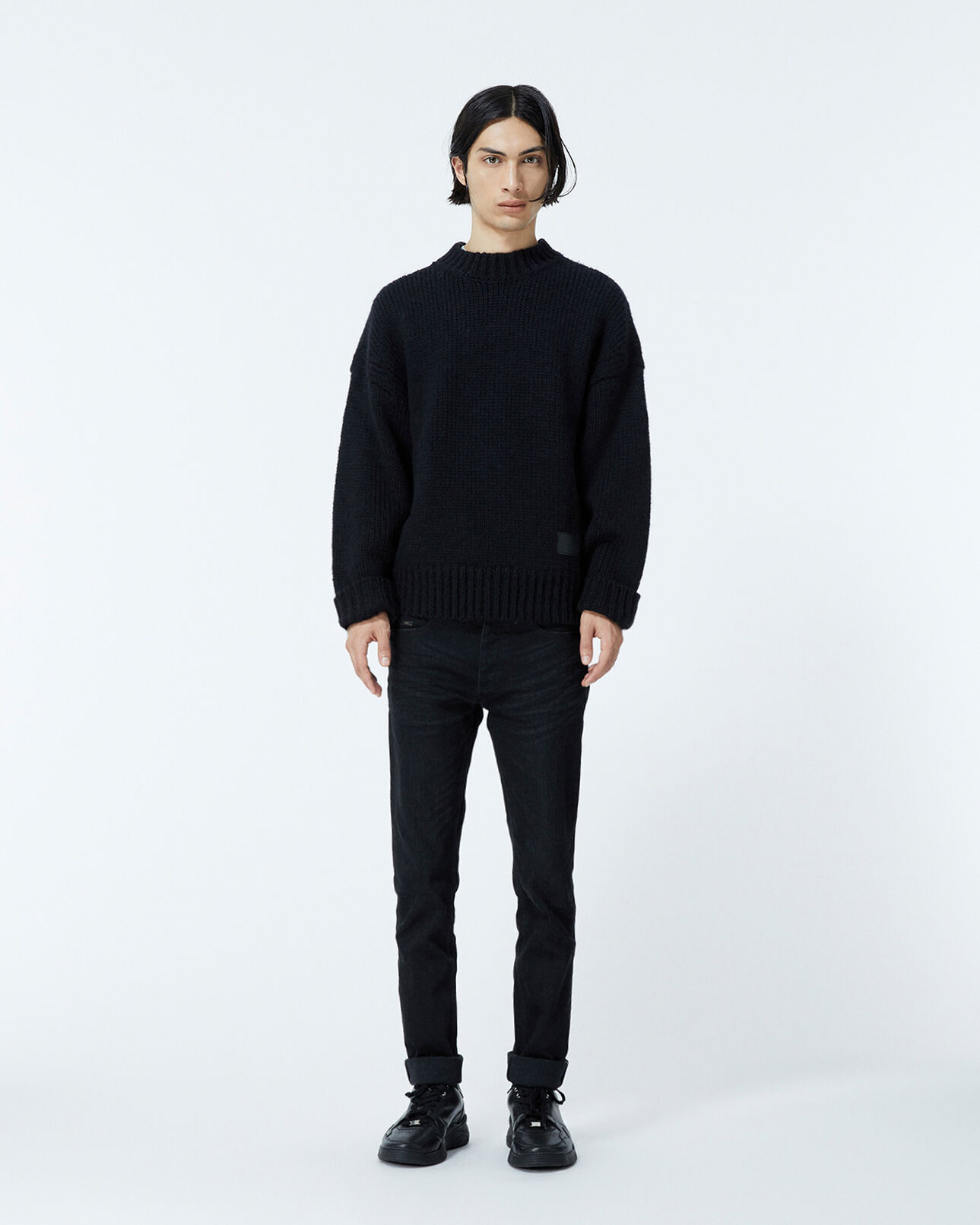 The Kooples MEN BLACK oversize sweater in wool with crew neck