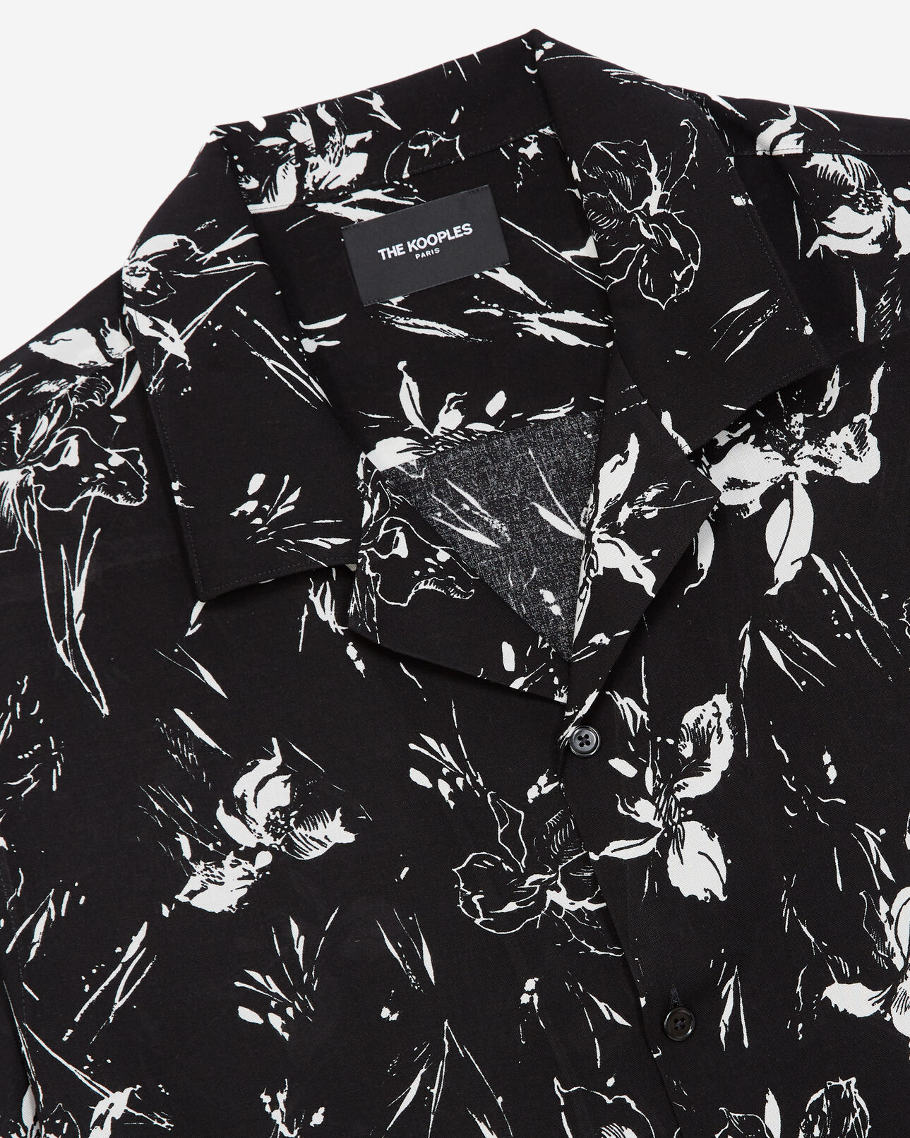 The Kooples MEN BLACK WHITE flowing floral shirt with short sleeves