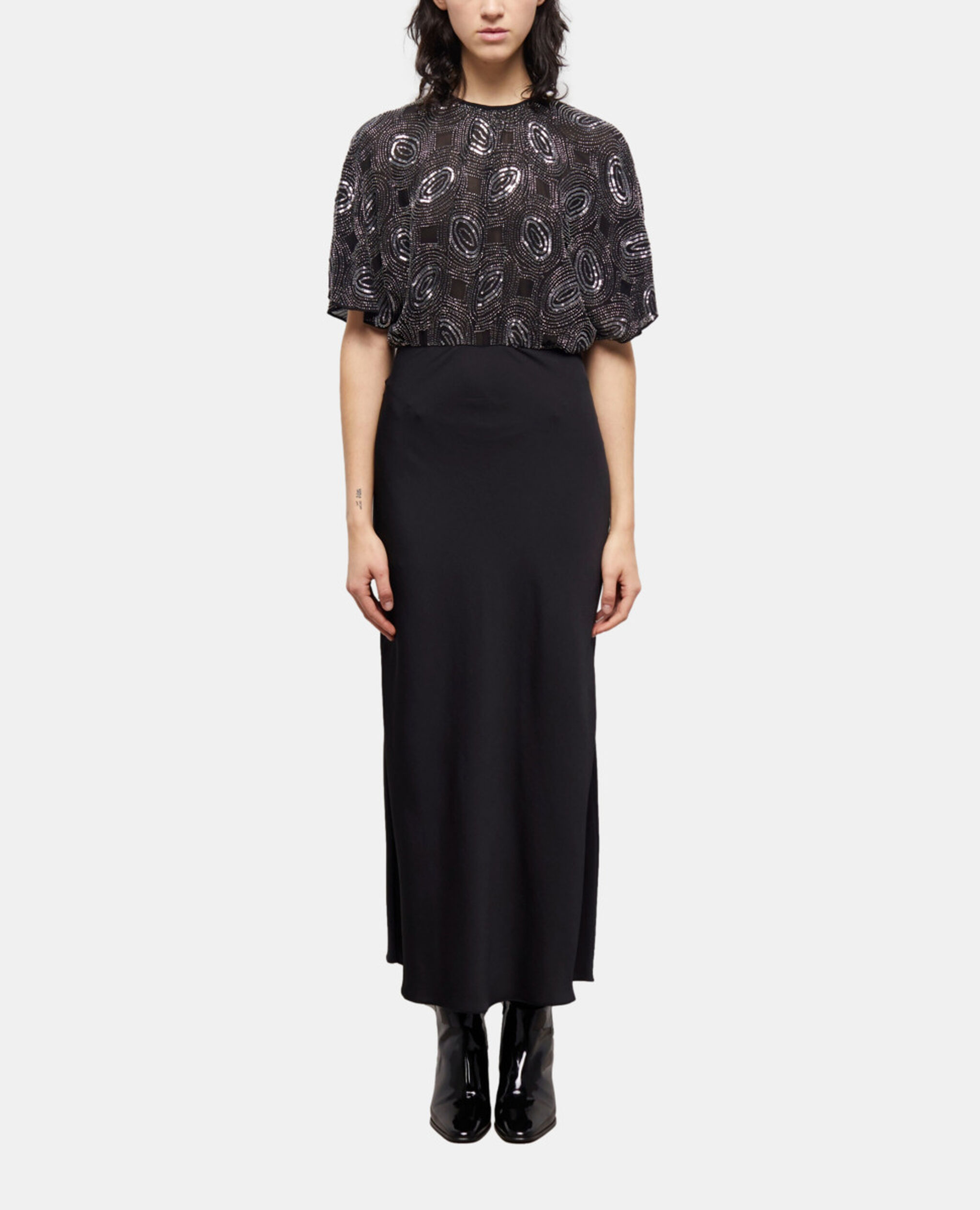 Robe longue noire à perles argentées, BLACK, hi-res image number null