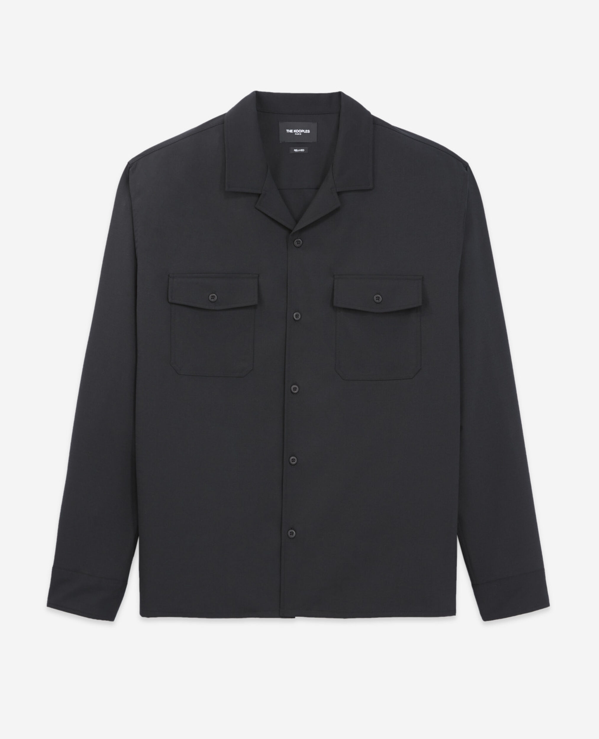 Black Hawaiian-collar shirt with flap pockets, BLACK, hi-res image number null