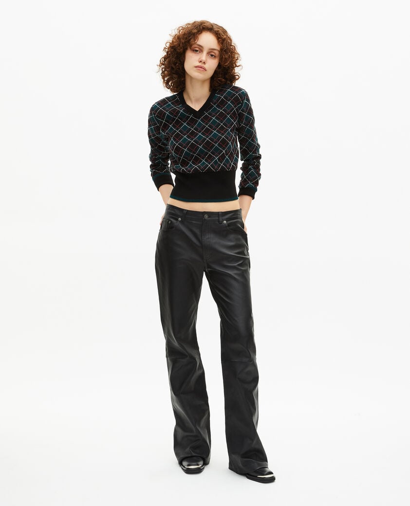 The Kooples F BLACK DARK GREEN black plaid sweater