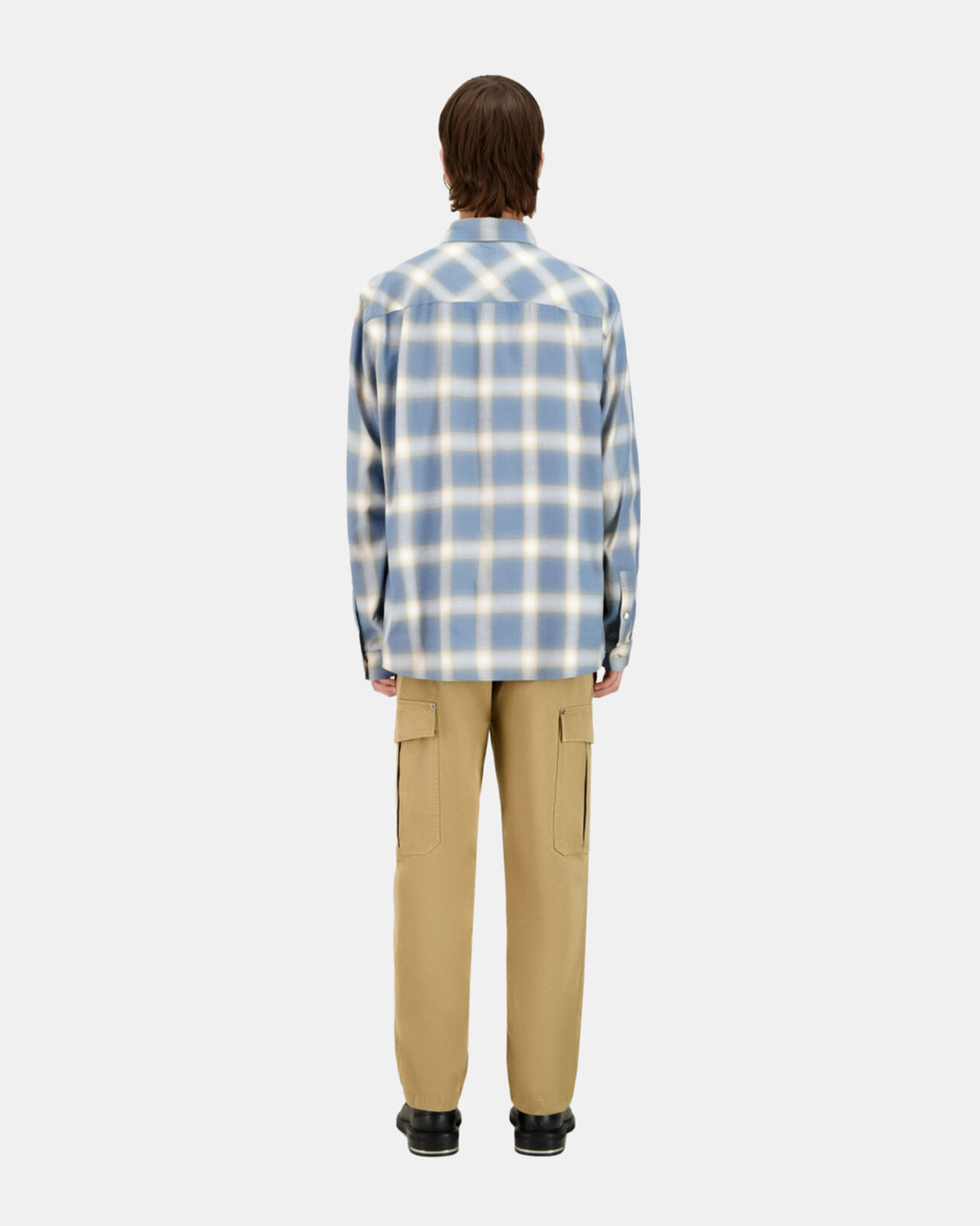 The Kooples MEN BLUE GREY light blue and gray checked long sleeve shirt