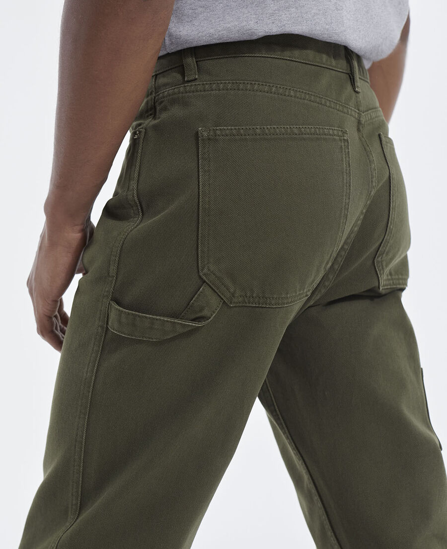 khaki straight-cut jeans w/ five pockets