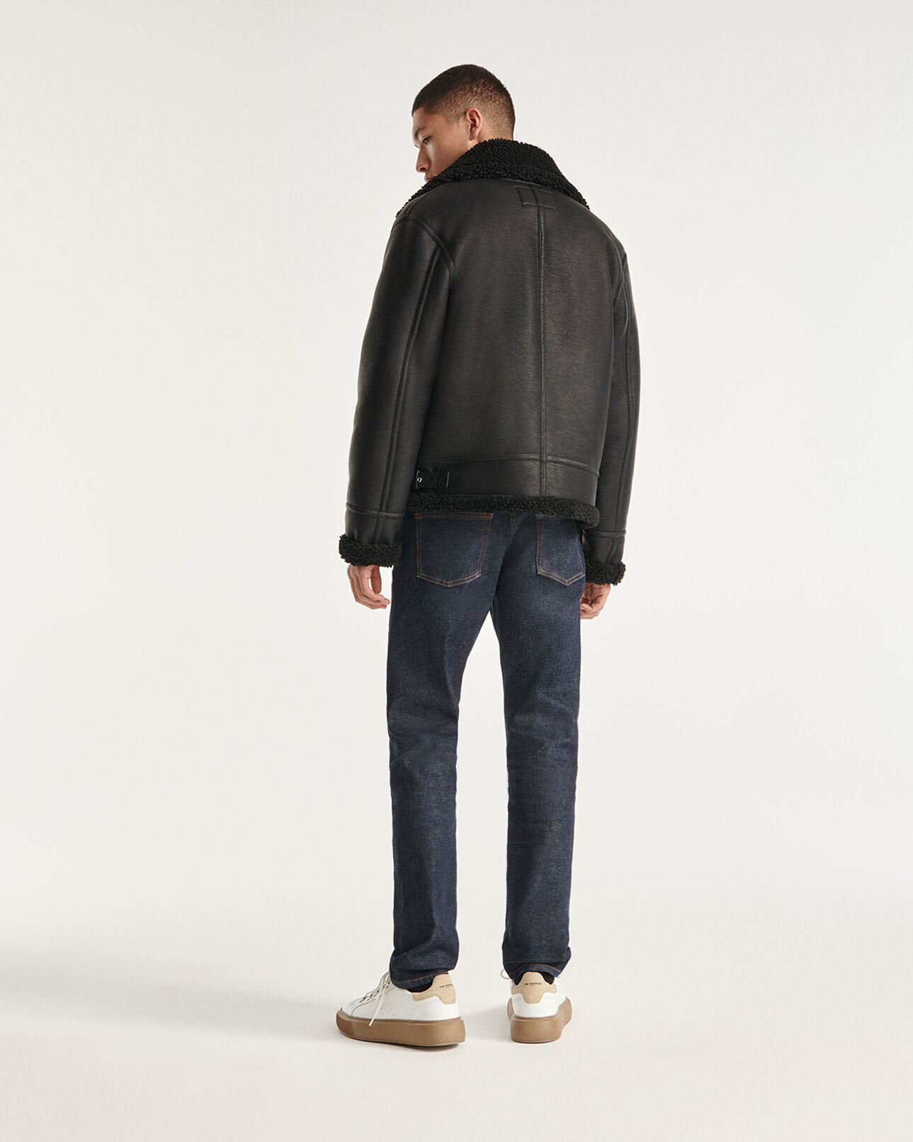 The Kooples MEN BLACK zipped black faux sheepskin jacket