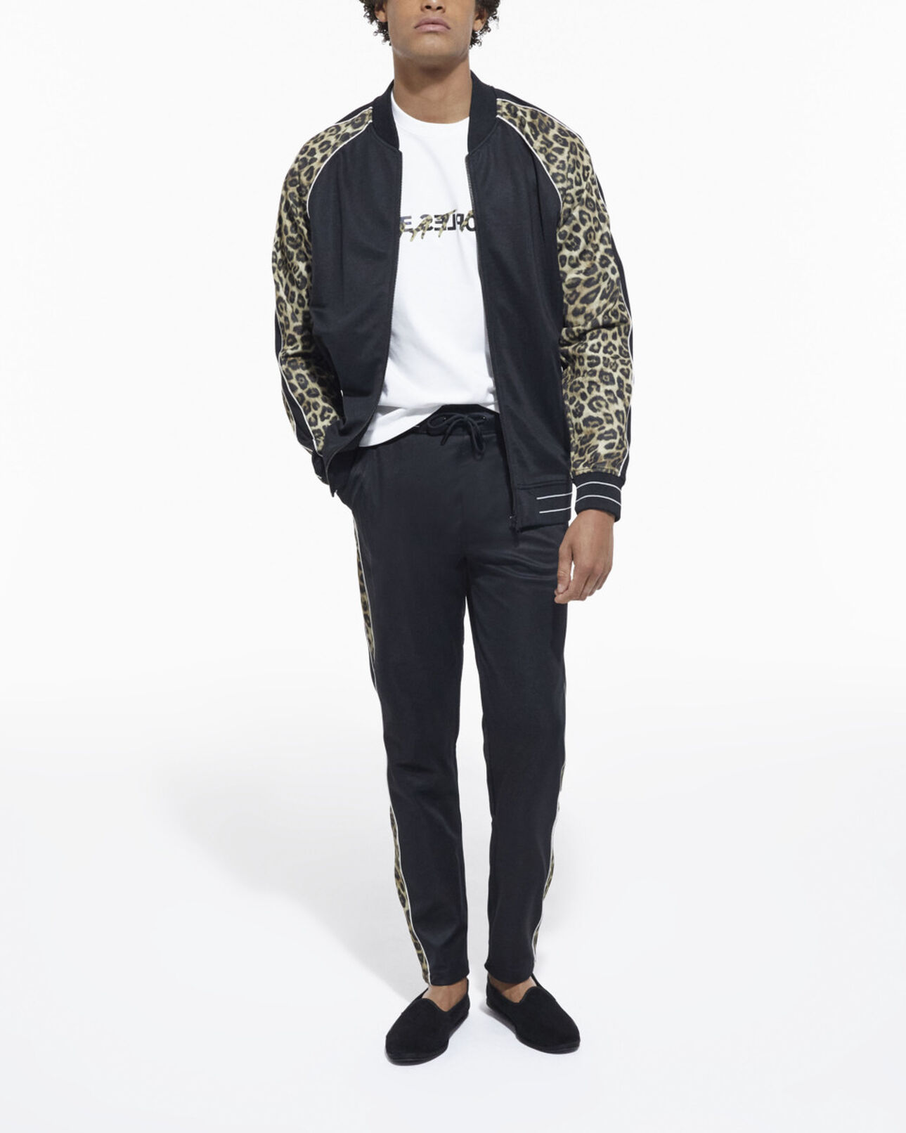 The Kooples HOMME BLACK / LEOPARD sweatshirt zippé léopard