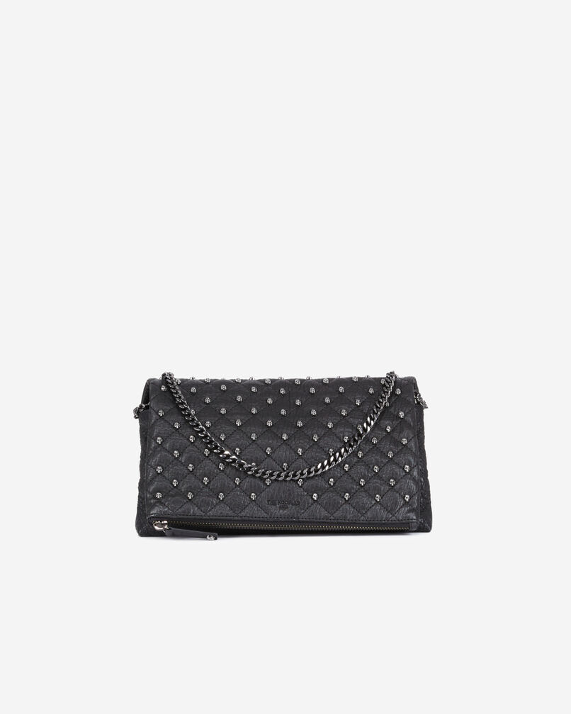 The Kooples WOMEN BLACK heritage small black leather pouch with skulls
