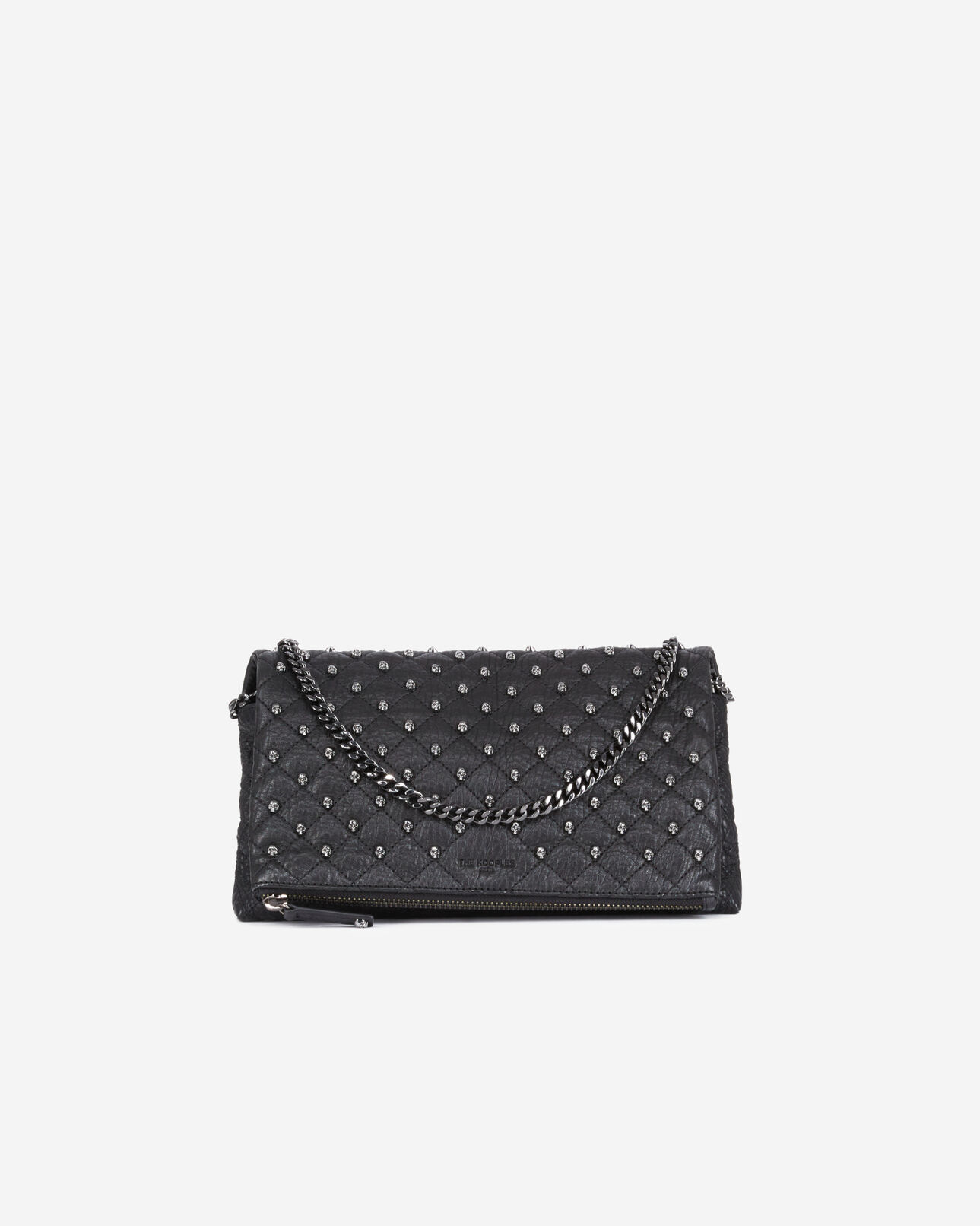 The Kooples WOMEN BLACK heritage small black leather pouch with skulls