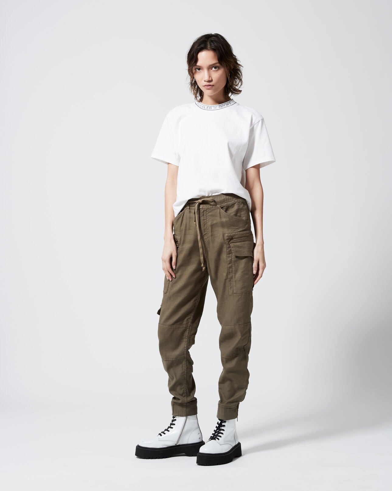 The Kooples FEMME KAKI pantalon militaire kaki taille élastique