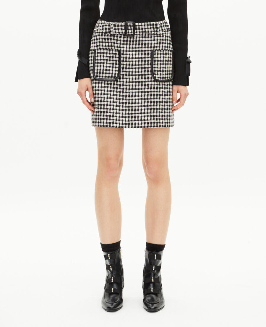 The Kooples FEMME BLACK WHITE jupe courte en pied de poule noire et blanche