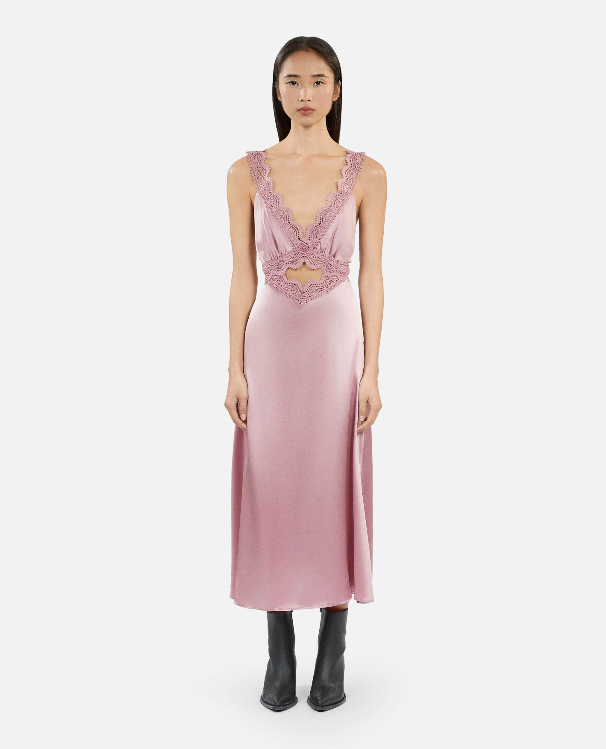 Long lilac slip dress with guipure, PINK WOOD, hi-res image number null