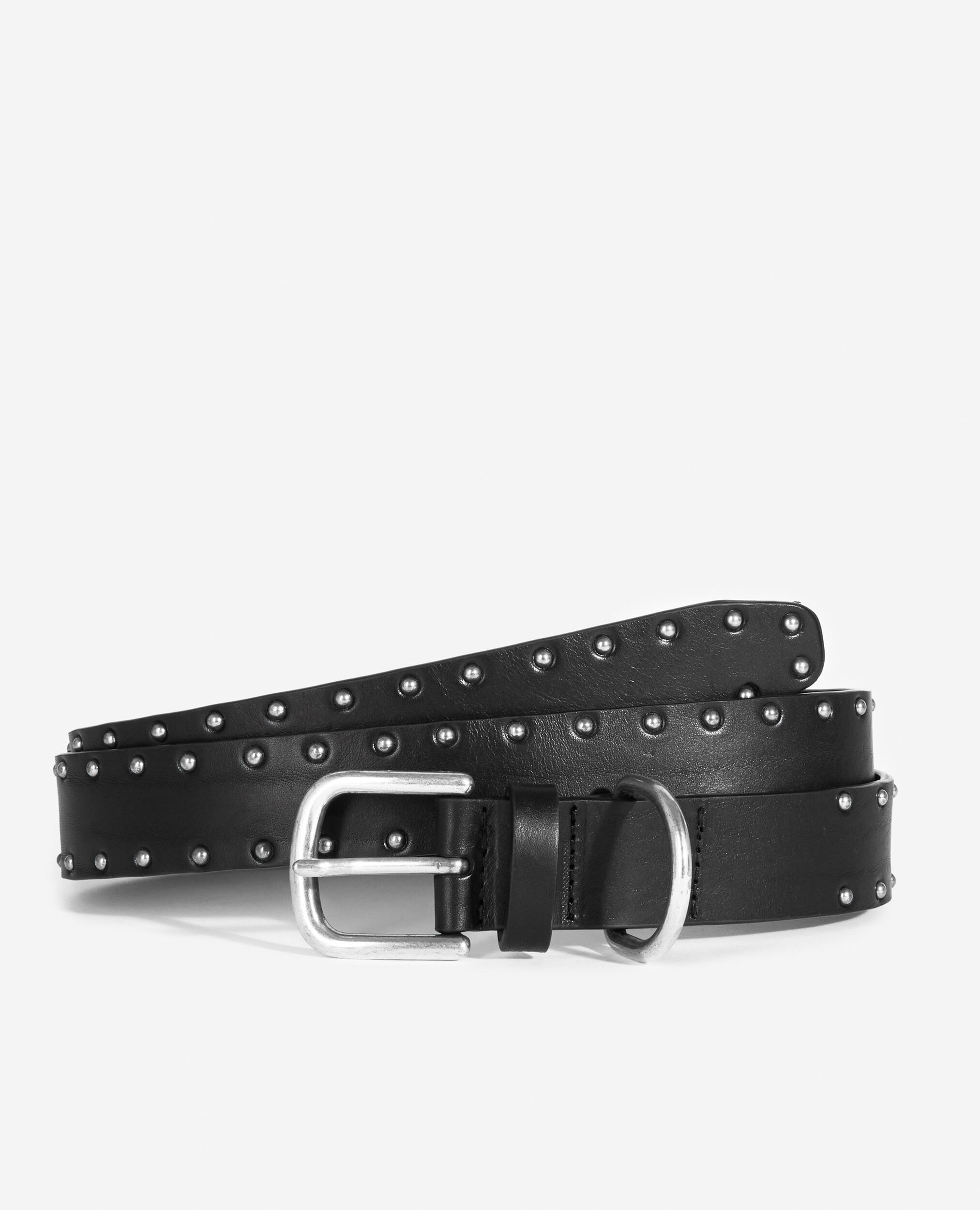 Black leather belt with silver studs, BLACK, hi-res image number null