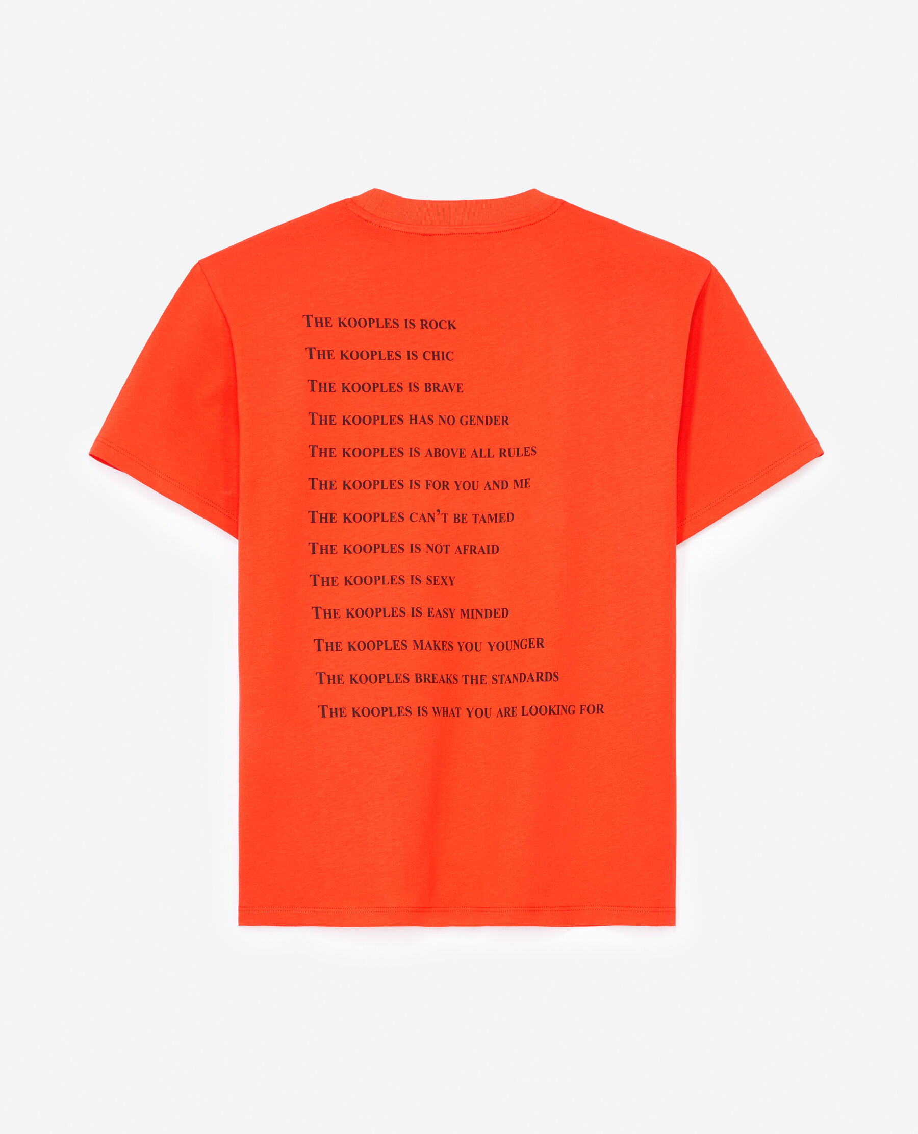 Black shirt top with orange writing