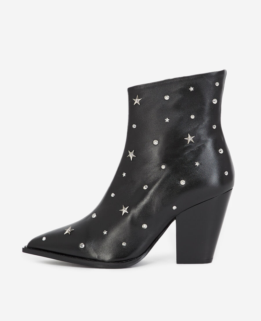 Heeled black ankle boots in leather w/studs | The Kooples
