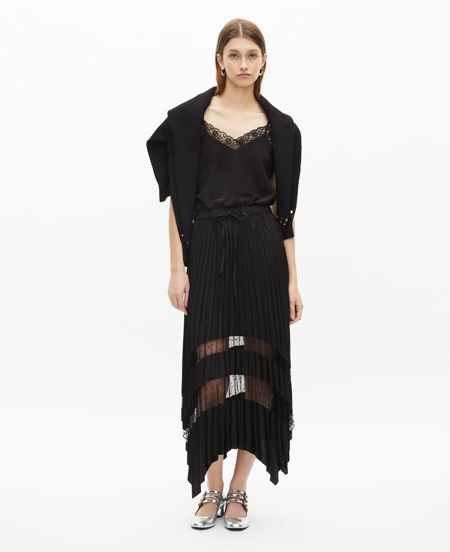The Kooples WOMEN BLACK long pleated skirt with black lace