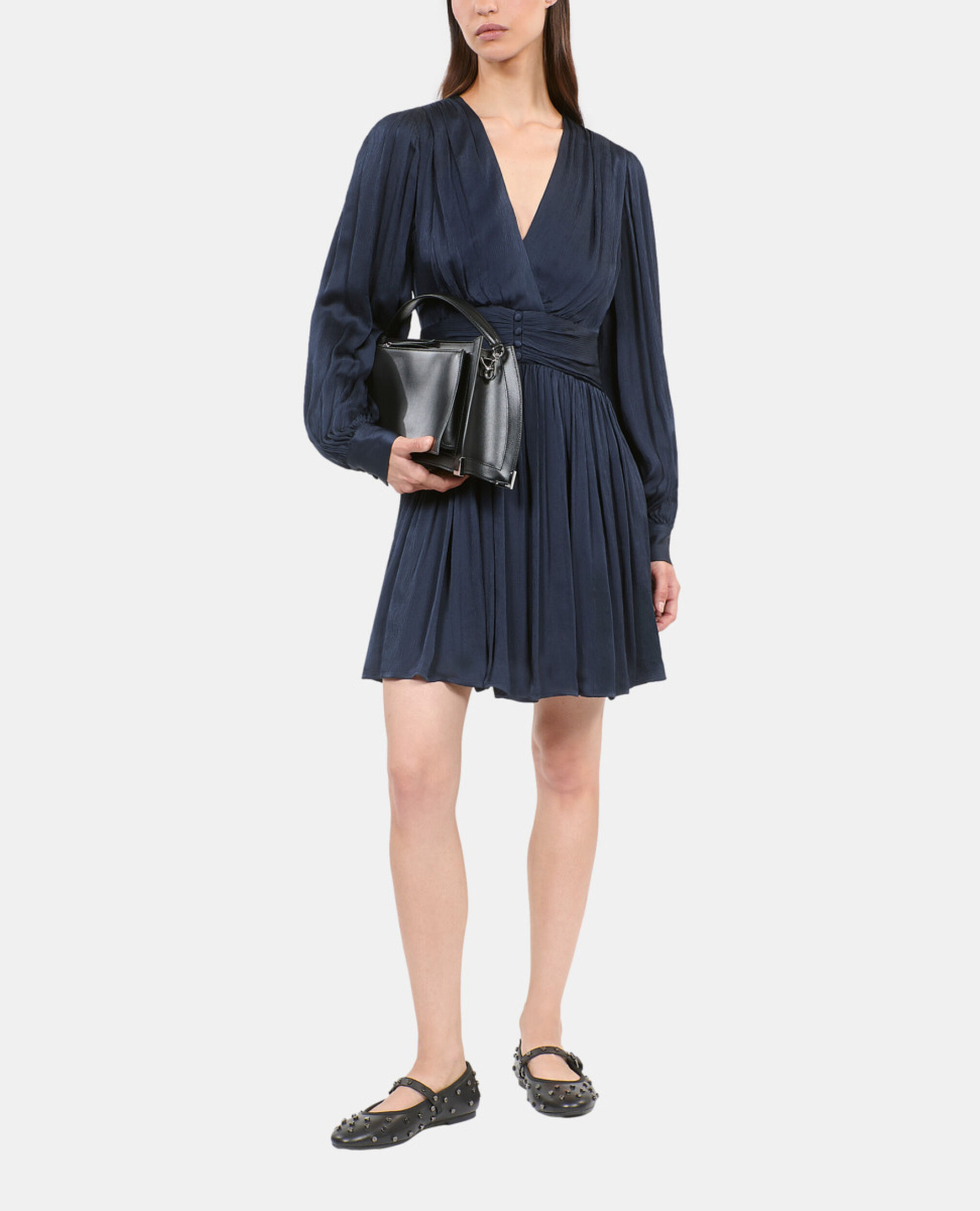 Robe courte tissu crinckle bleu marine, DARK NAVY, hi-res image number null