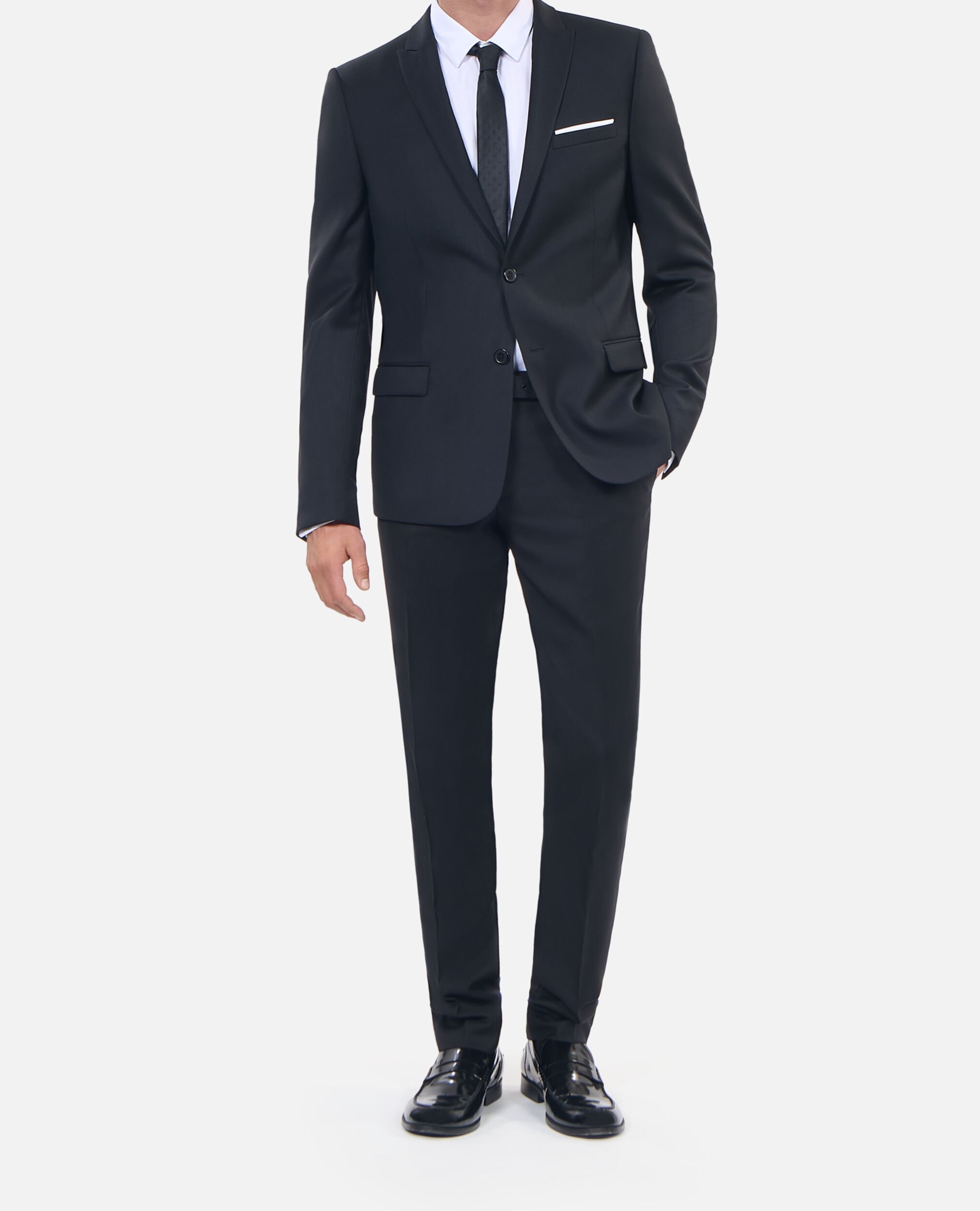 Black wool suit fitted jacket, BLACK, hi-res image number null