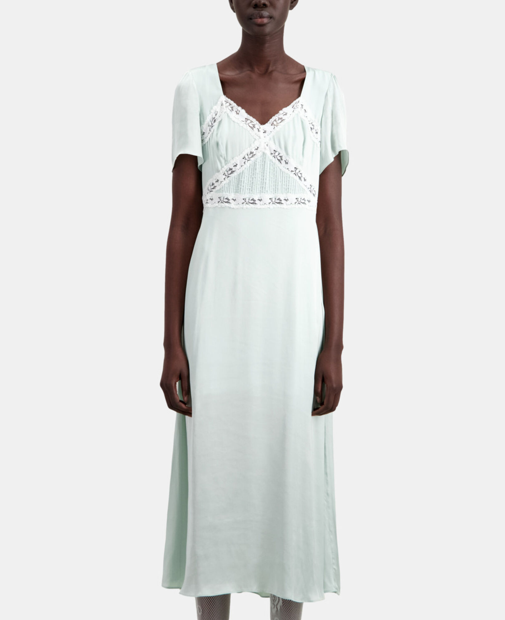The Kooples WOMEN OCEAN long light green dress with lace details