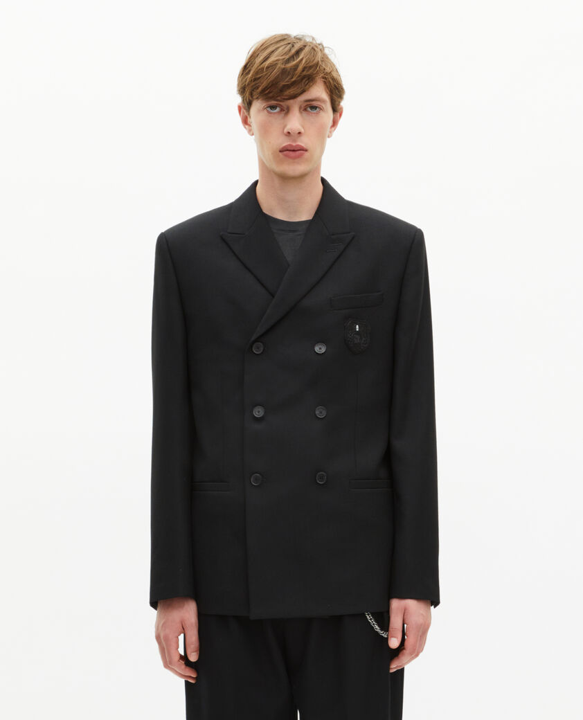 The Kooples MEN BLACK double-breasted straight jacket with black crest