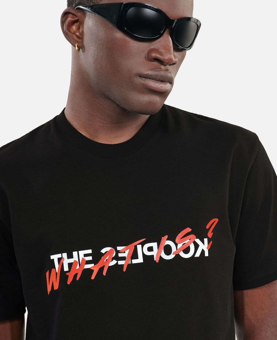 men's black cotton t-shirt with what is print
