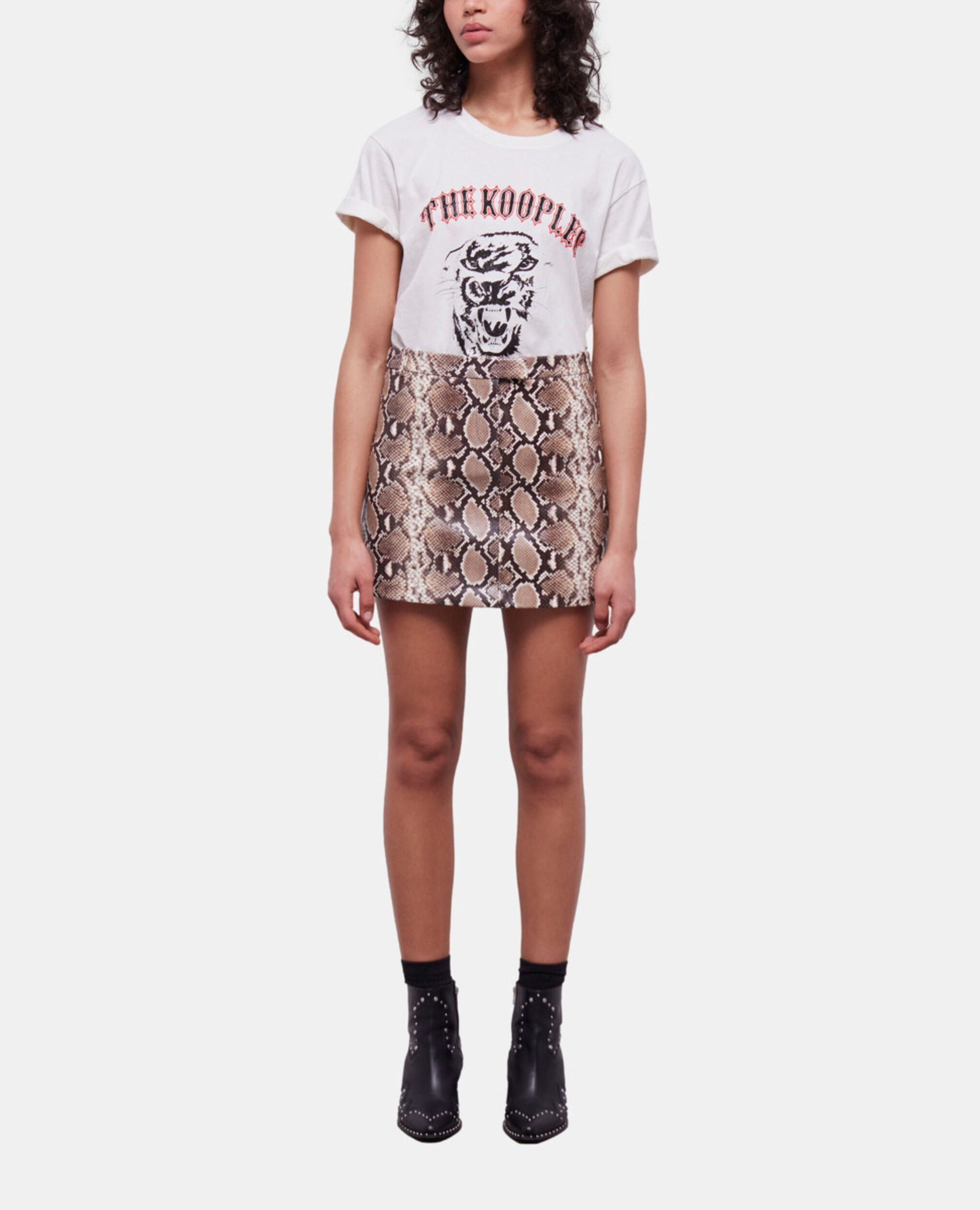 Snakeskin-effect leather skirt, PYTHON BEIGE, hi-res image number null