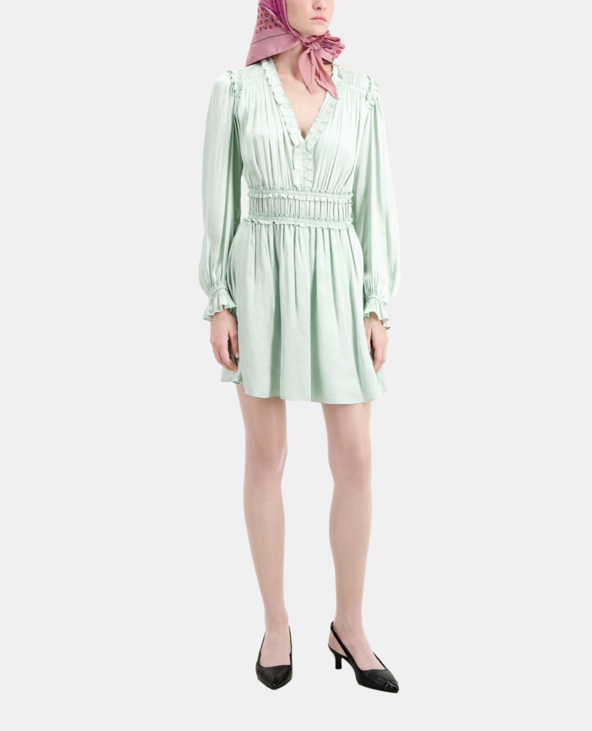 Short light green dress with shirring, OCEAN, hi-res image number null