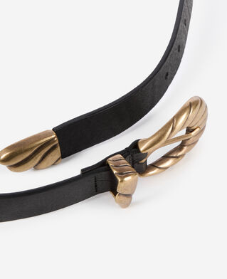 The Kooples FEMME BLACK ceinture fine &agrave; double boucle en cuir noir