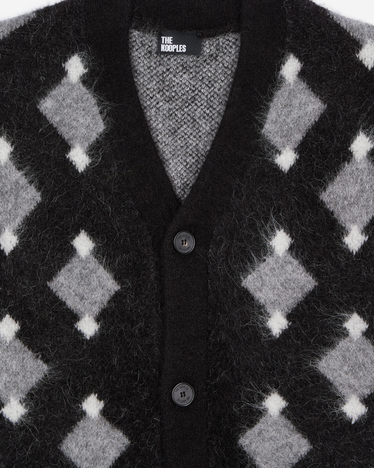 The Kooples HERREN BLACK GREY WHITE schwarz-weißer cardigan mit rautenmotiv