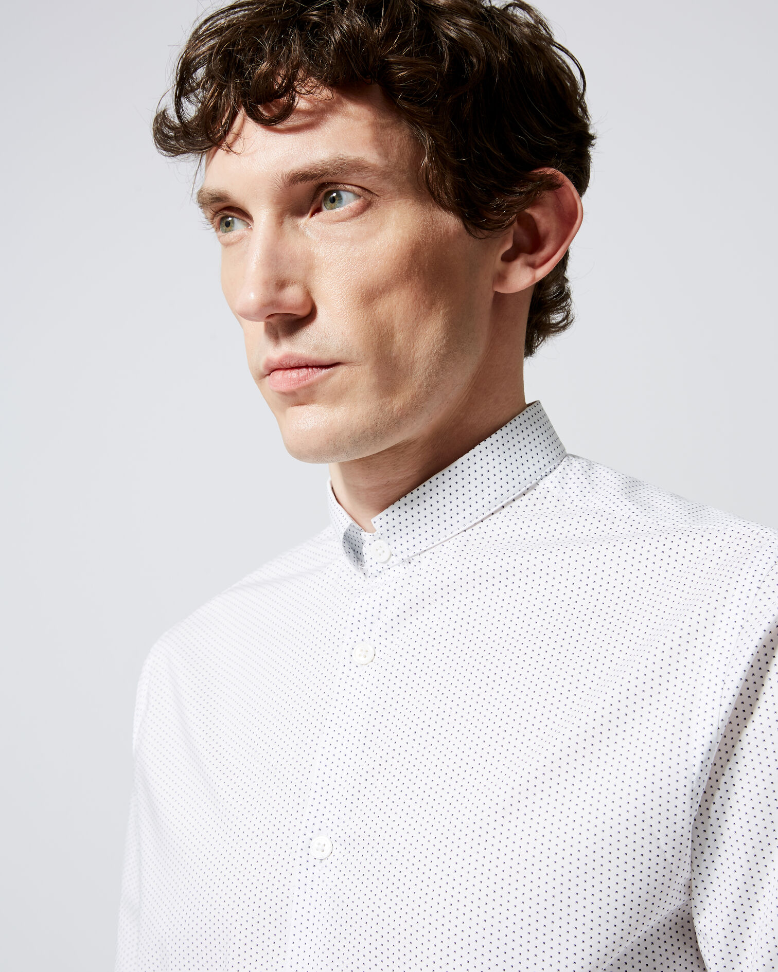 Printed white shirt with folded collar, WHITE, hi-res image number null