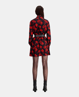 The Kooples WOMEN BLACK - RED short printed silk shirt dress