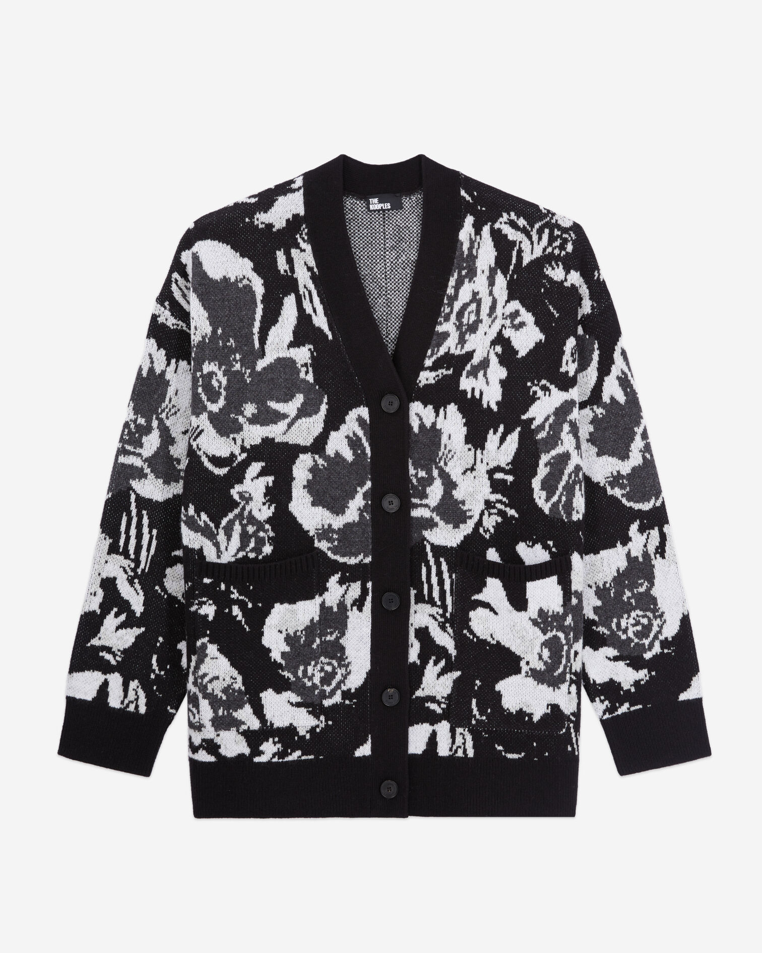Wool-blend floral cardigan, BLACK WHITE, hi-res image number null