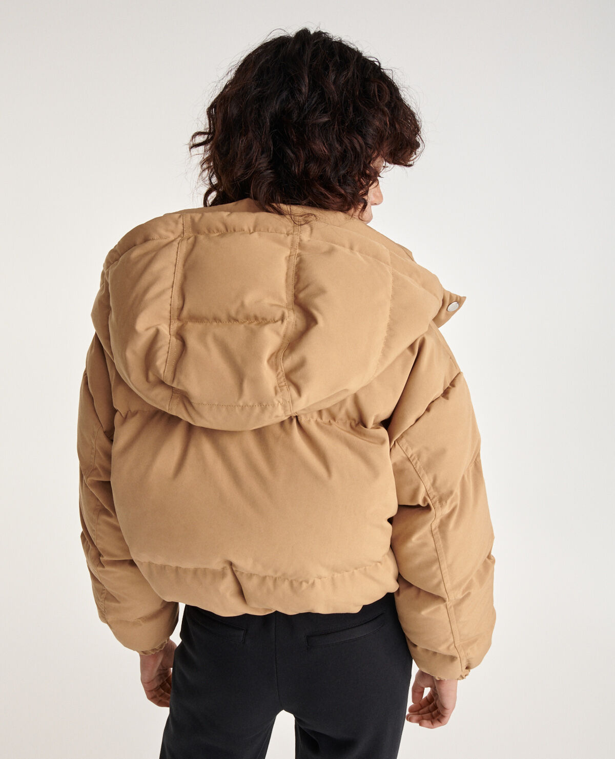 Quilted beige down jacket with belt | The Kooples US