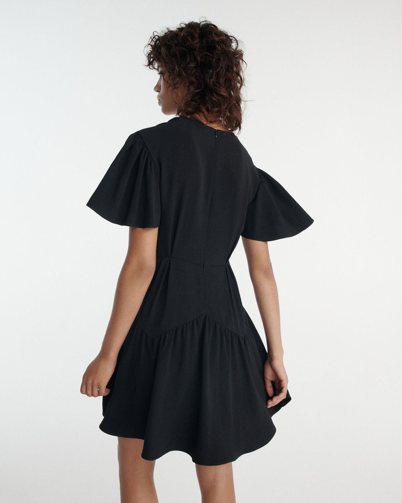 The Kooples FEMME BLACK robe courte crepe noire fluide col v