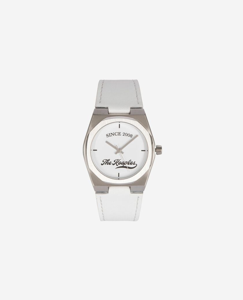 The Kooples UNISEX null uhr mit logo und wei&szlig;em lederarmband