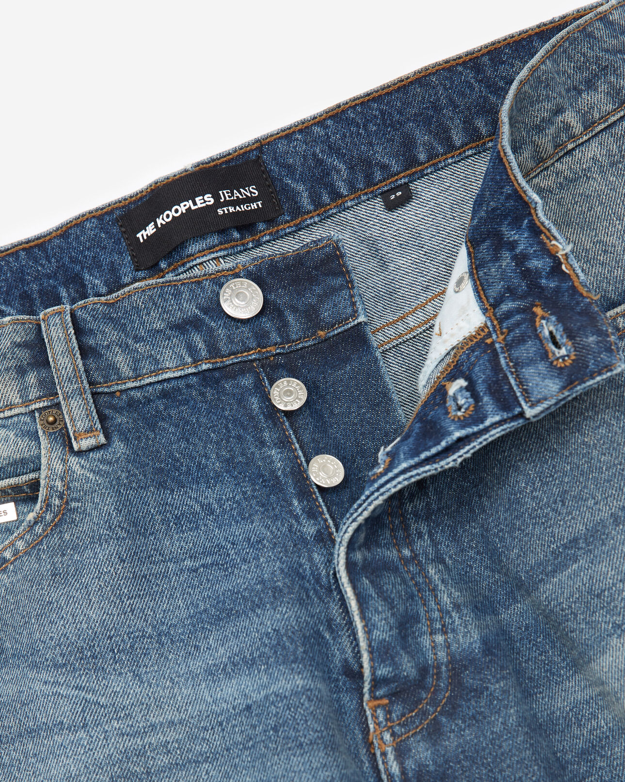 The Kooples MEN BLUE DENIM straight faded blue jeans in stretch cotton