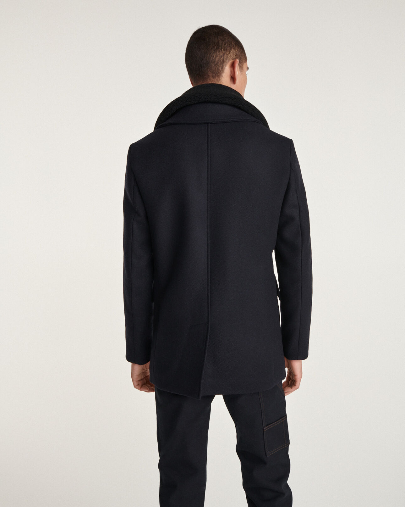 The Kooples MEN NAVY navy blue coat with removable fur collar