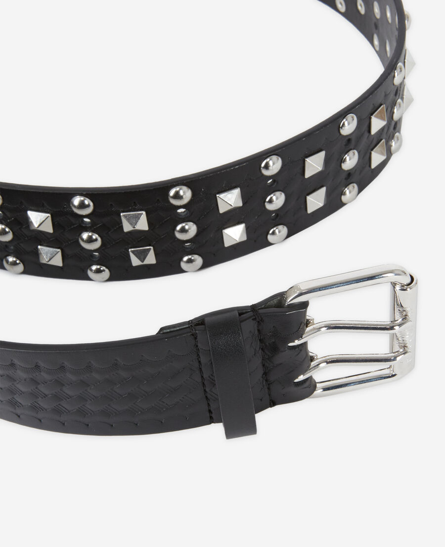 black patterned leather belt