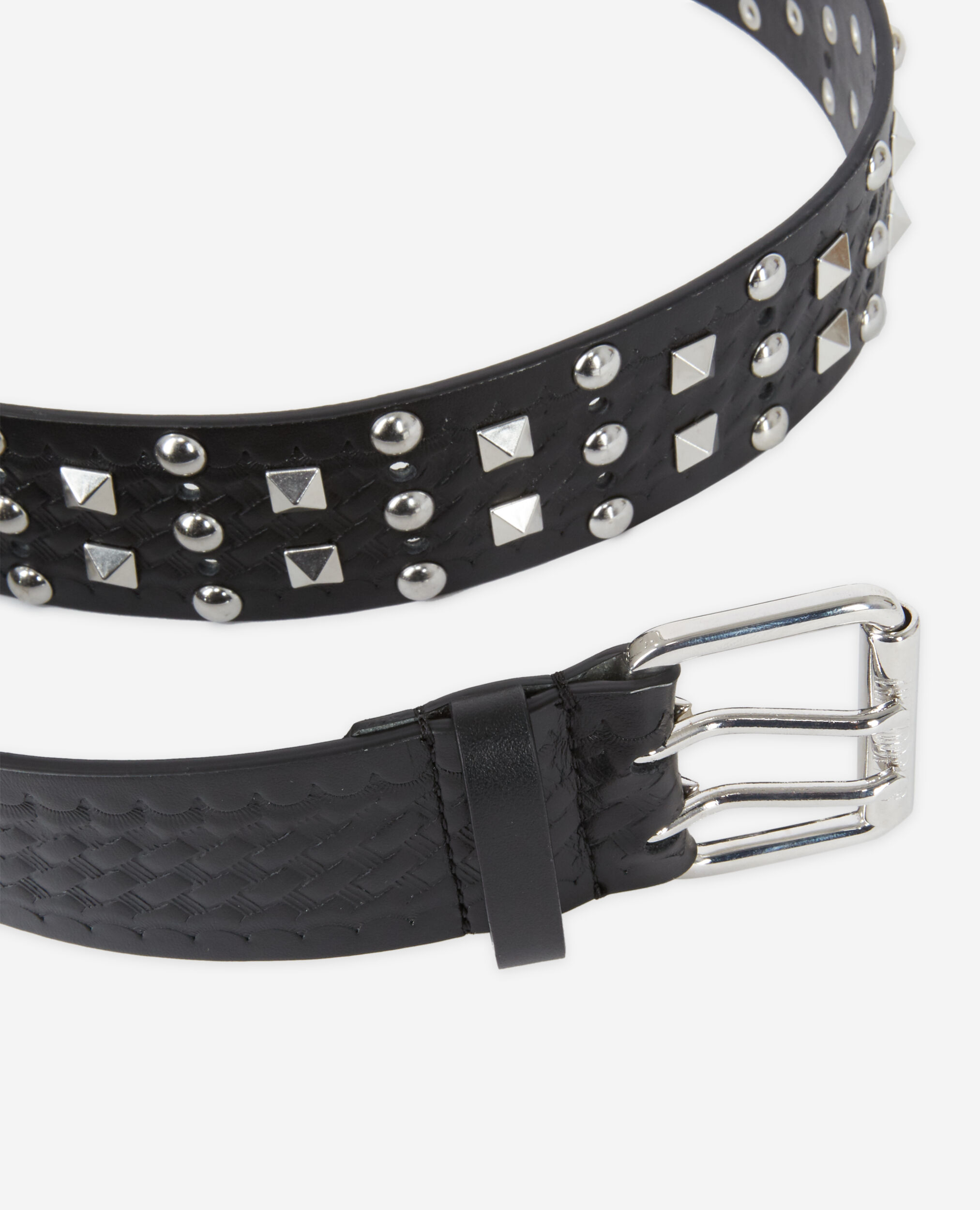 Black patterned leather belt, BLACK, hi-res image number null