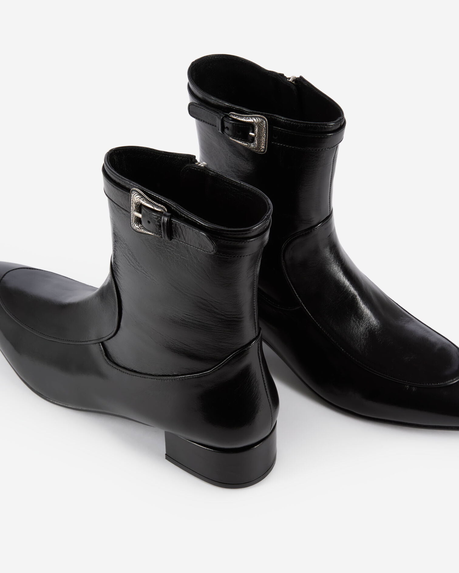 Black leather ankle boots with buckle, BLACK, hi-res image number null
