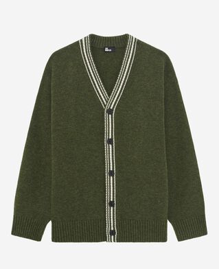The Kooples MEN GREEN wool cardigan with khaki contrasting stripes