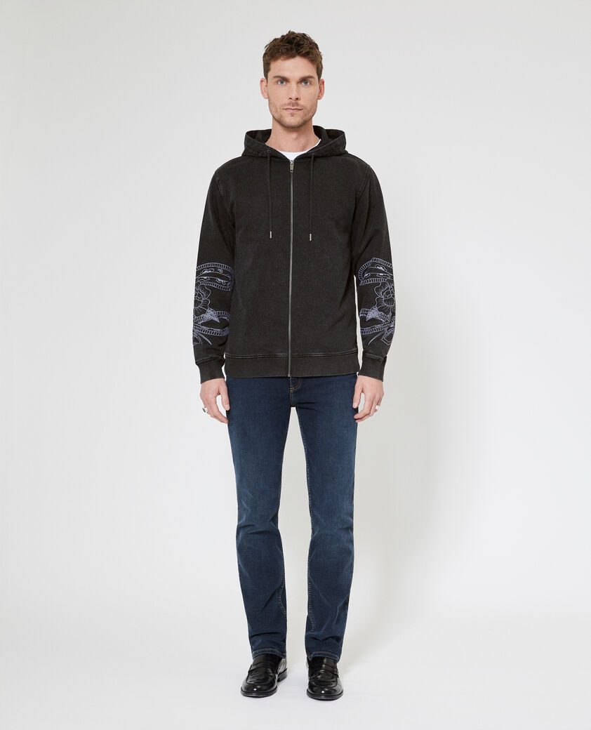 The Kooples MEN BLACK WASHED hooded sweatshirt with black embroidery