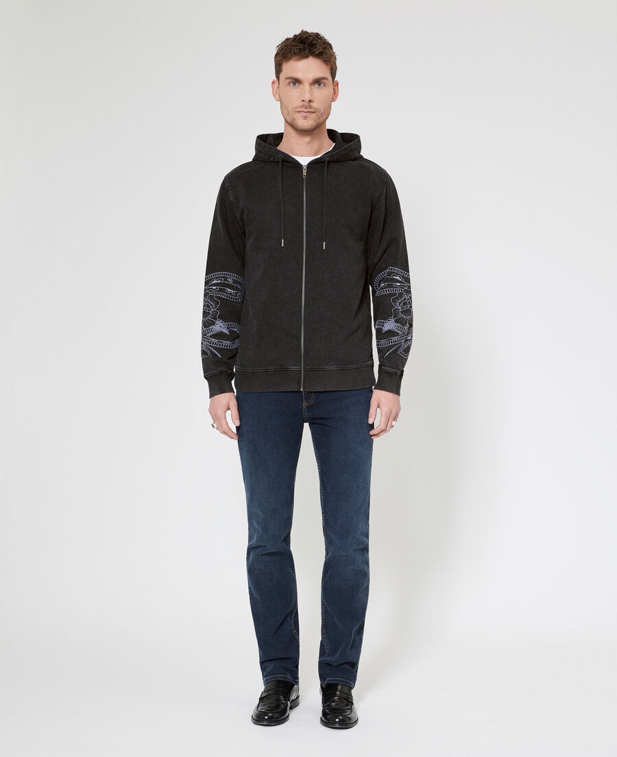 The Kooples MEN BLACK WASHED hooded sweatshirt with black embroidery